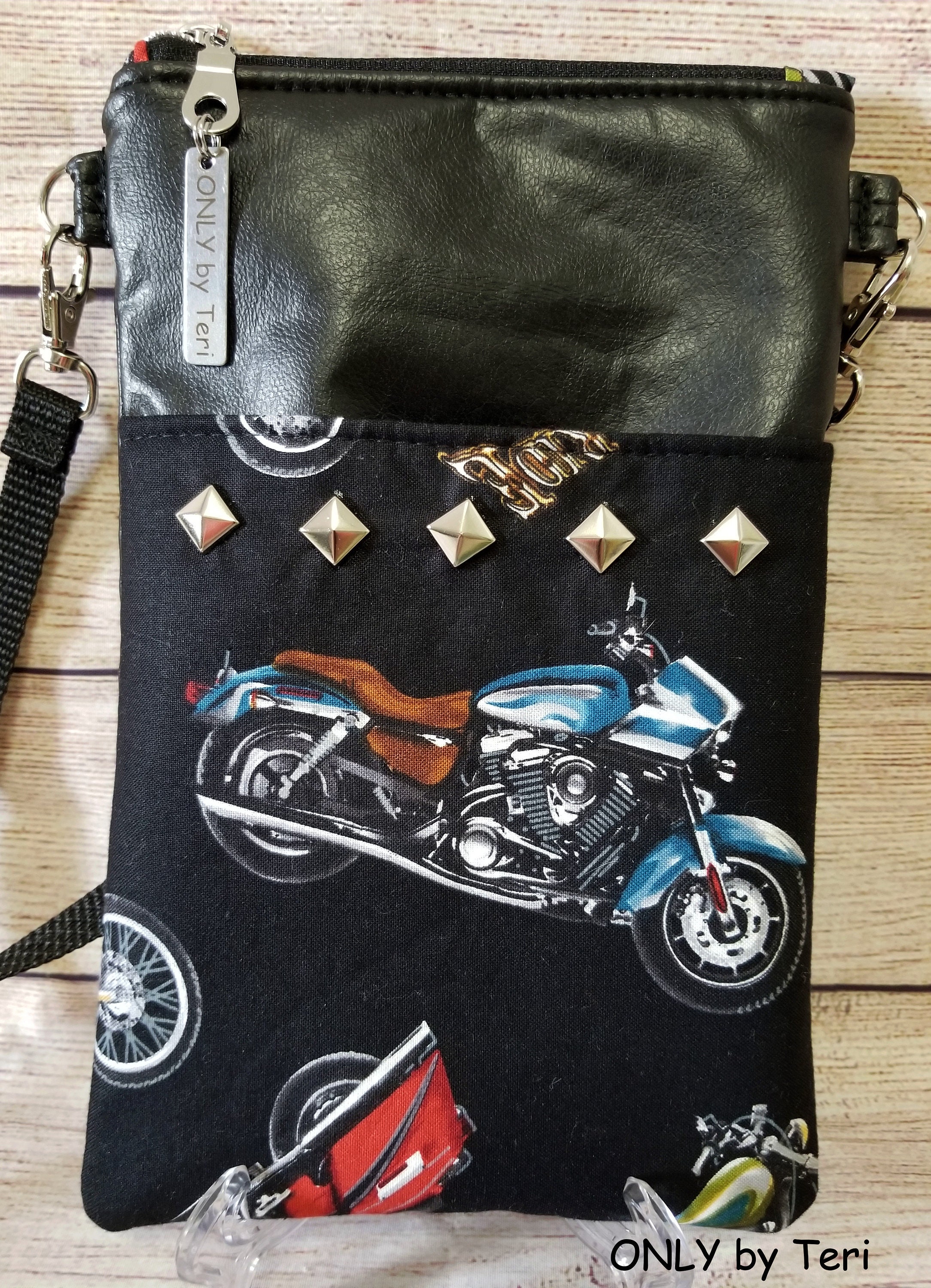 Motorcycle Cell Phone Cross-body Biker Bag Faux Leather 