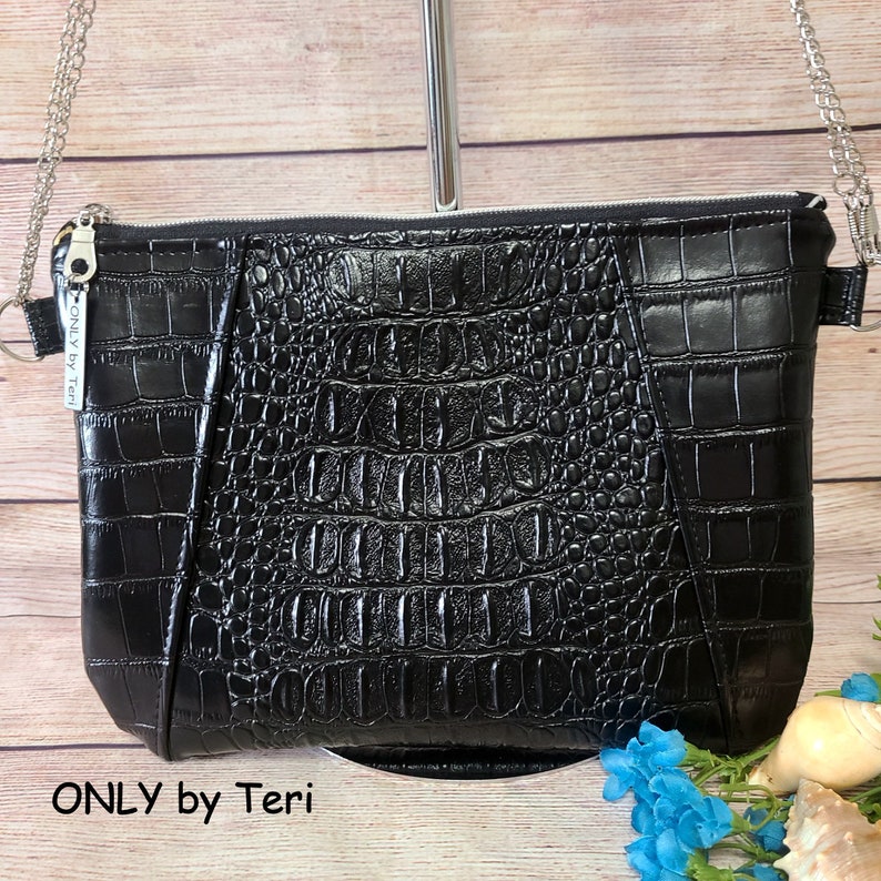 Black Faux Leather Crocodile Alligator Shoulder Bag Purse Etsy France