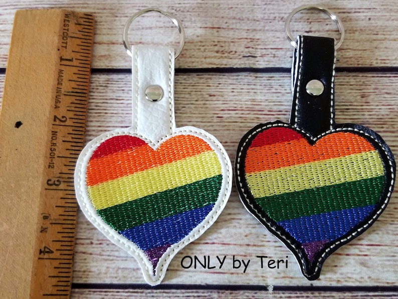 Gay Pride Rainbow Heart Embroidered Key Chain Key Ring Fob