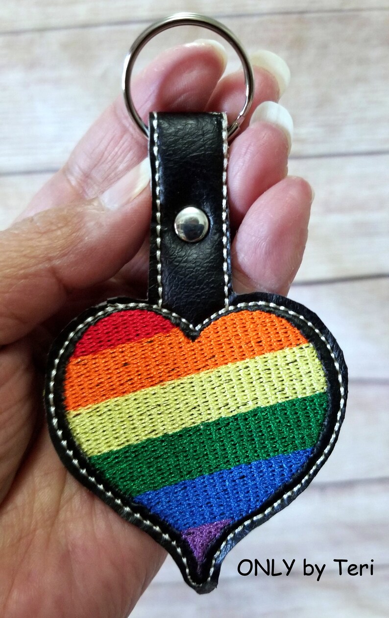 Gay Pride Rainbow Heart Embroidered Key Chain Key Ring Fob