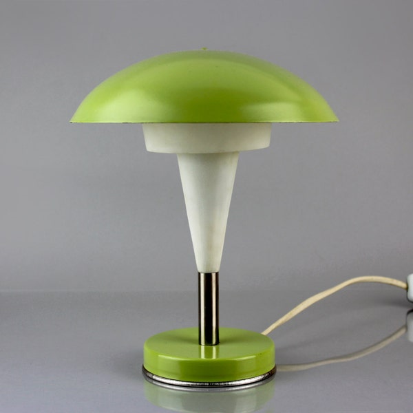 Mid century modern industrial design mushroom desk lamp 1960s, by Polam Wilkasy, Poland - vintage Soviet, enamel lighting, UK seller