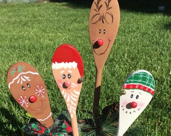 Hand Painted Christmas Spoons: Santa, Reindeer, Snowman, Gingerbread Man