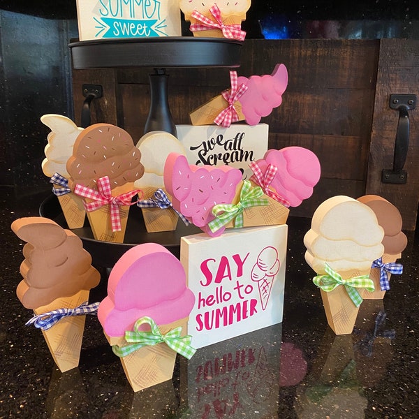 Ice Cream cones/Wood Ice Cream cone/Summer Tiered tray decor/Summer Decor/Ice Cream/Tray decor/Summer tiered tray decor