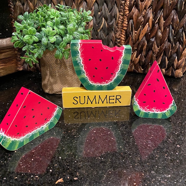 Mini Wood Watermelon Slices: Summer Tiered Tray Decor Set