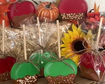 Faux Apple/Caramel Apple/Fall tiered tray/fall tiered tray decor/Wood apples/Fall /Farmhouse/Fall decor/Apple decor/Carmel apples/Halloween