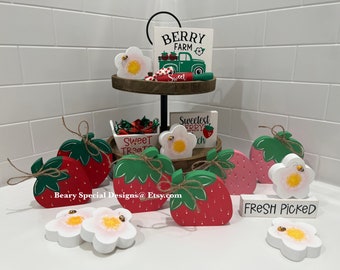 Strawberry Tiered Tray Decor: Wood Summer Set