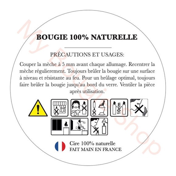 Etiquette 45 mm de securité pour bougie 100% naturelle. - Etsy France