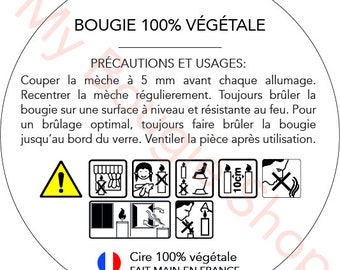 Etiquette 29 mm de securité pour bougie 100% végétale. Planche de 10, 100, 250 ou 1000 etiquettes rondes diamètre