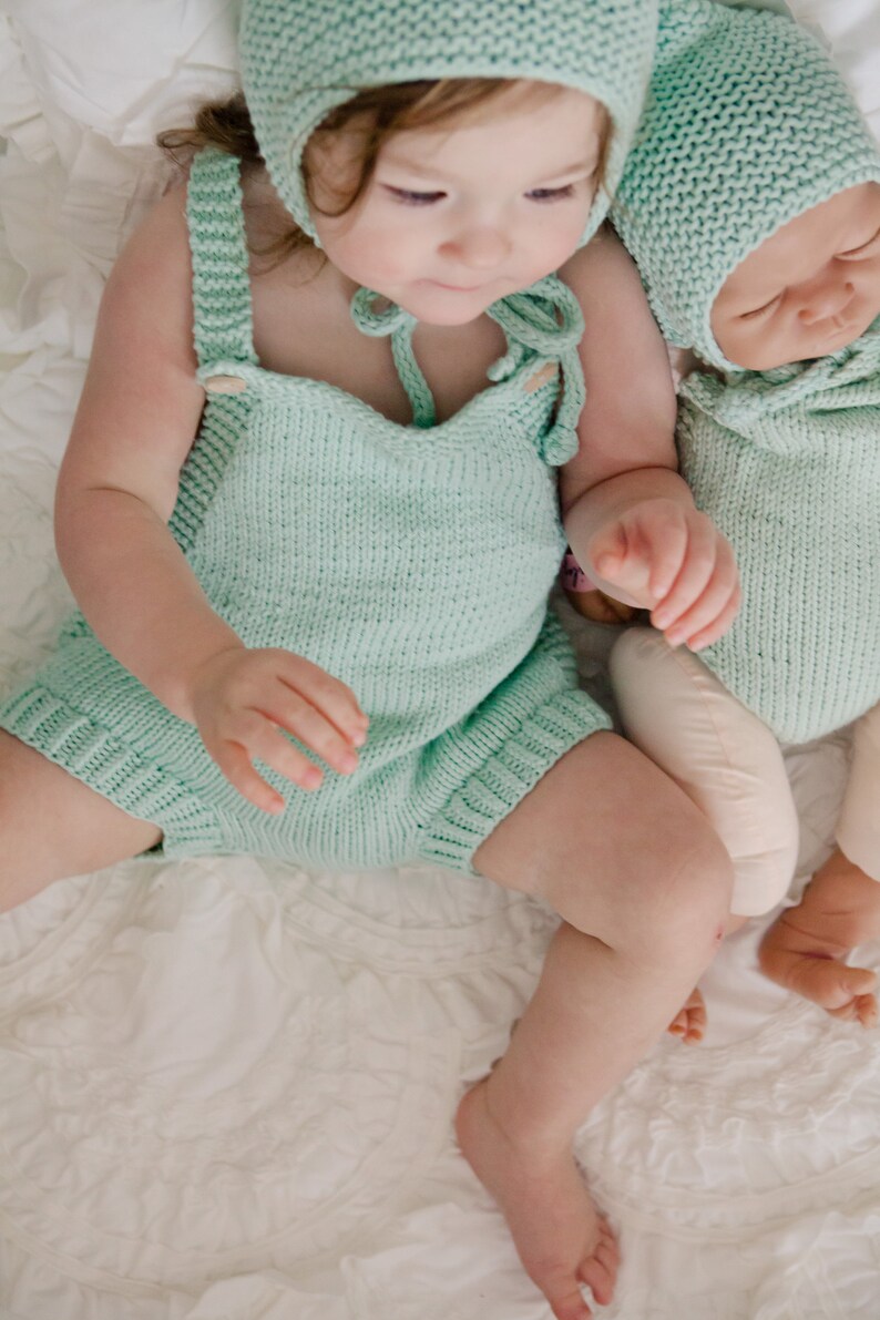 Knit Baby Romper Mint Cotton Romper Baby Onesie Vintage Style Bodysuit Summer Overall Gender Neutral Romper