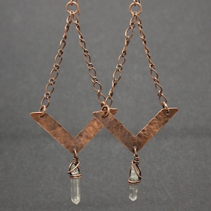 Quartz copper earrings with natural gemstone
