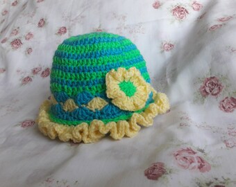 Crochet sombrero de bebé, sombrero de primavera bebé, 12 meses, 1 año de edad, sombrero de niña, sombrero de primavera, gorro de ganchillo, sombrero de verano