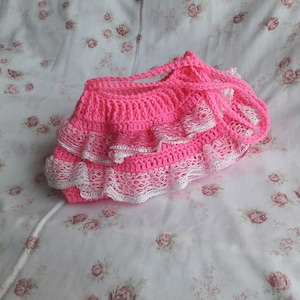 Crochet Ruffled bottom bag, Crochet Pink Ruffled Bag, evening bag, Crochet purse, evening purse, bridal purse, prom bag/ prom purse