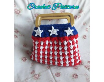 Crochet pattern Red and White Stripe Purse, crochet bag, crochet pdf pattern, crochet patriotic bag, crochet purse, Handmade purse, handbag