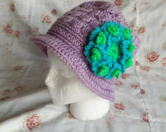 Crochet Women's Hat with Spiral Flower / spring hat for Women / Sun hat / Summer Hat / hat with brim, hat with flower