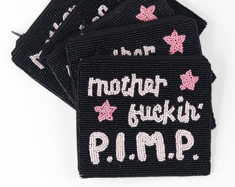Funny Beaded Coin Purse, Seed Bead Bag, Funny Seed Bead Bag, Hand Stitched Seed Bead Bag, Funny Coin Pouch, Bad Bitch Coin Pouch