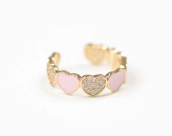 Heart Ring, Heart Adjustable Ring, Cute Ring, Adjustable Ring, Pink Hearts, Pave Stone Ring, Cowgirl Ring, Pink and Gold Boot