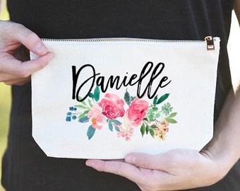 Custom Name Makeup Bag, Custom Name Canvas Bag, Personalized Name Canvas Bag, Custom Name Canvas Bag, Custom Name Floral Makeup Pouch