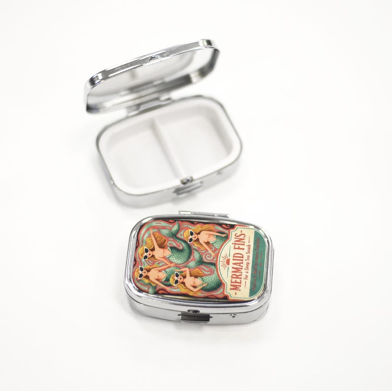 Funny Pill Box Sardine Tin Design Vintage Style Pill Organizer Compact Travel Medicine Case Cute Daily Pill Container Gift for Her image 4