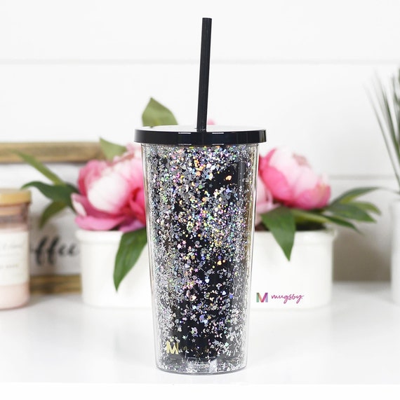 This listing is for a beautiful, black holographic glitter tumbler