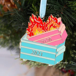 Christmas Ornament, Dumpster Fire Ornament, 2021 Dumpster Fire, Funny Christmas Ornament, Dumpster Fire Patch, 2021 Christmas Ornament, image 1