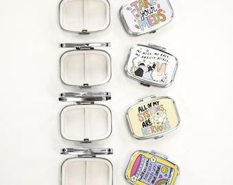 Funny Pill Box Take Your Meds Pill Organizer Cute Mental Health Pill Case Compact Travel Medicine Box Gift for Her Anxiety Humor