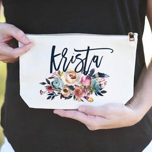 Eucalyptus Wedding, Eucalyptus, Monogram Cosmetic Bag, Monogram Makeup Bag, Girly Makeup Bag, Floral Initial Bridesmaid Makeup Bag, Makeup image 9