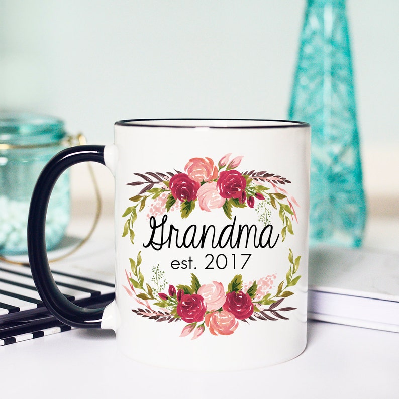 Floral Baby Reveal Mug, Grandma Baby Reveal Mug, Baby Reveal Mug to Grandma, Grandma Pregnancy Reveal Mug, Grandma Pregnancy Announcement image 1