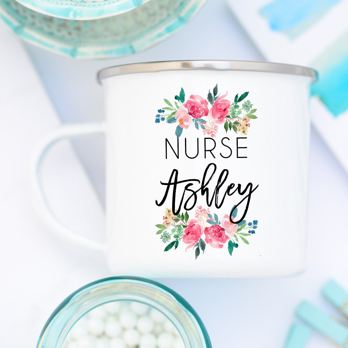 Floral Nurse Gift Floral Nurse Mug Cute Nurse Mug Nurse Etsy