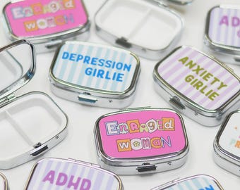 Funny Pill Box Organizer Mental Health Girlie Pill Case ADHD Anxiety Depression Funny Travel Pill Organizer Cute Medication Case