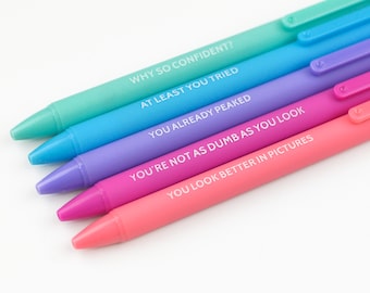 Aggressive Compliments Pen Set, Funny Pen Set, Offensive Pen Set, Funny Pens, Gel Pen Set, Gel Pens