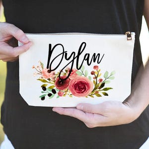 Eucalyptus Wedding, Eucalyptus, Monogram Cosmetic Bag, Monogram Makeup Bag, Girly Makeup Bag, Floral Initial Bridesmaid Makeup Bag, Makeup image 7