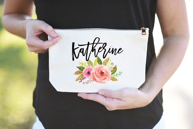 Eucalyptus Wedding, Eucalyptus, Monogram Cosmetic Bag, Monogram Makeup Bag, Girly Makeup Bag, Floral Initial Bridesmaid Makeup Bag, Makeup image 2