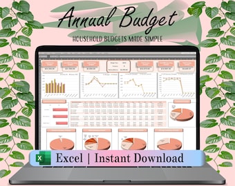Excel Annual Budget Spreadsheet by Month, Budget Template Tracker Yearly Budget Planner - Income, Savings, Bill and Expense Finance Tracker