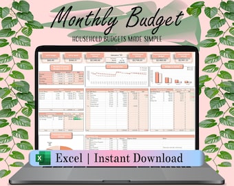 Excel Monthly Budget Spreadsheet, Budget Template Tracker and Budget Planner for Excel - Income, Savings, Bill and Expense Finance Tracker