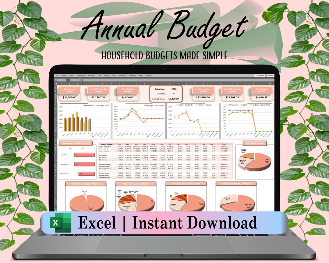 Excel Annual Budget Spreadsheet by Month, Budget Template Tracker ...