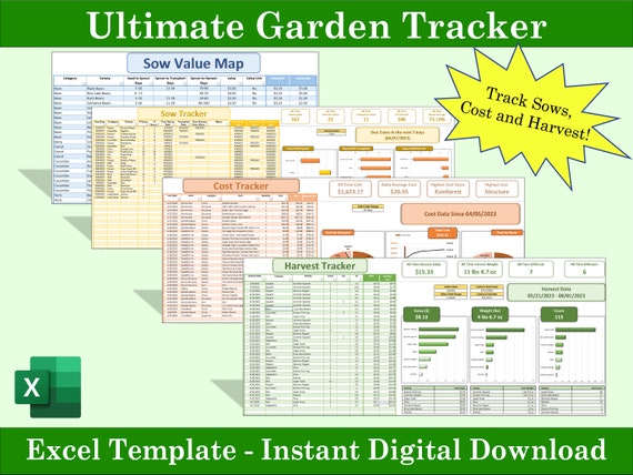 Ultimate Garden Tracker Excel Template Planner - Instant Digital Download - Sow, Harvest and Cost Tracker