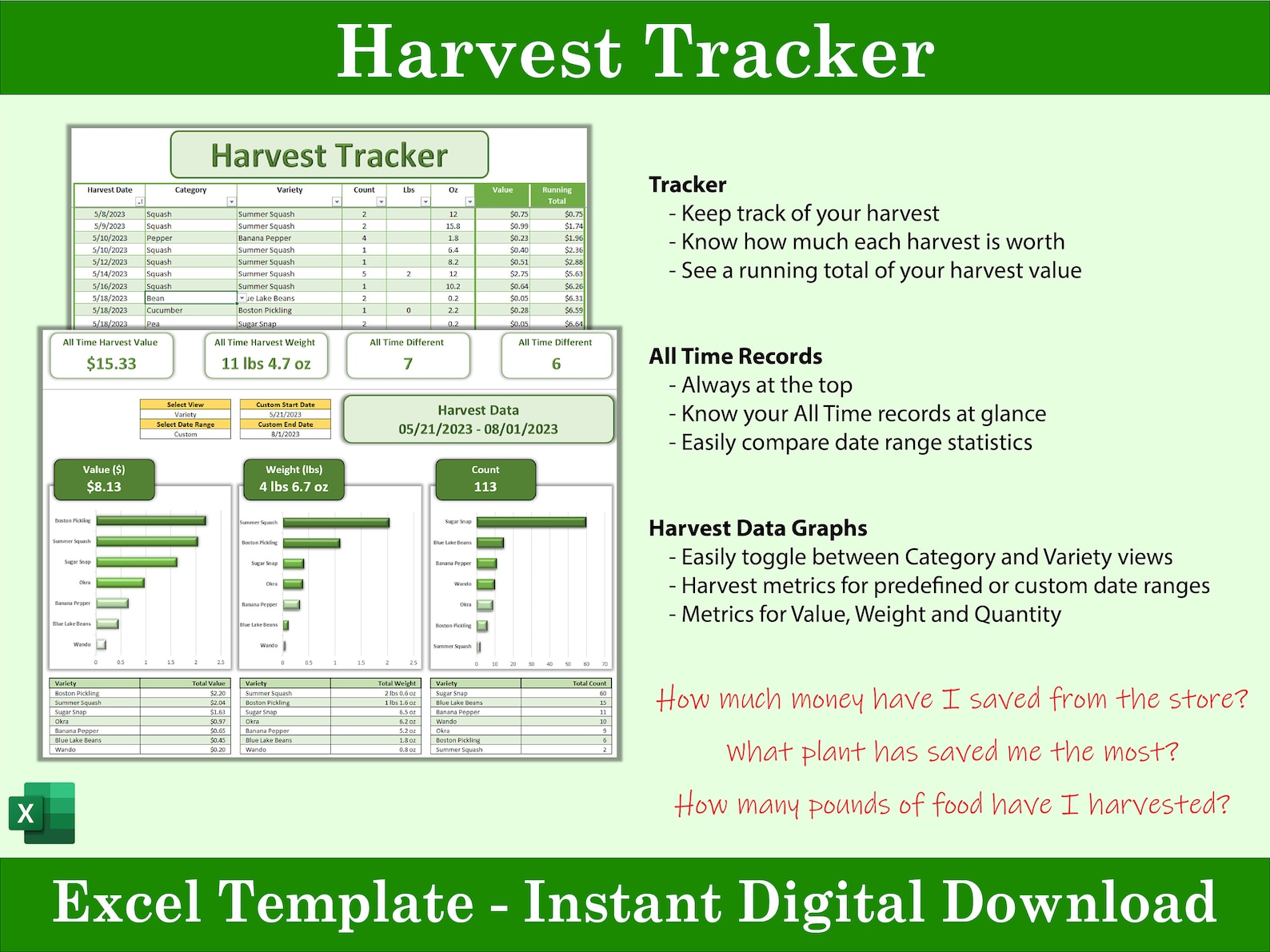 Sowing Tracker Ultimate Garden Tracker Excel Template Planner - Instant Digital ...