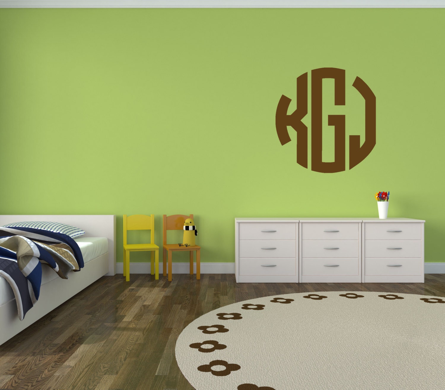 Monogram pared calcomanía habitación pared vinilo calcomanía | Etsy