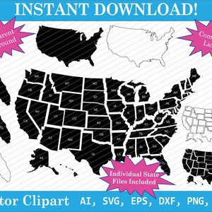 USA Karte und Staaten SVG Bundle Vektor Clipart Art Png Jpg Silhouette - digitaler Download - 630+ Dateien optimiert für Vinyl und Laserschneiden