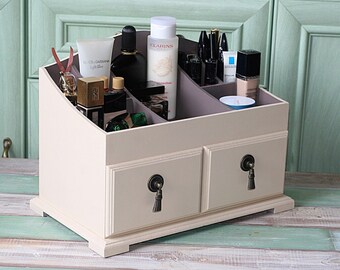 Items Similar To Makeup Vanity Organizer Chest Of Drawers Wood