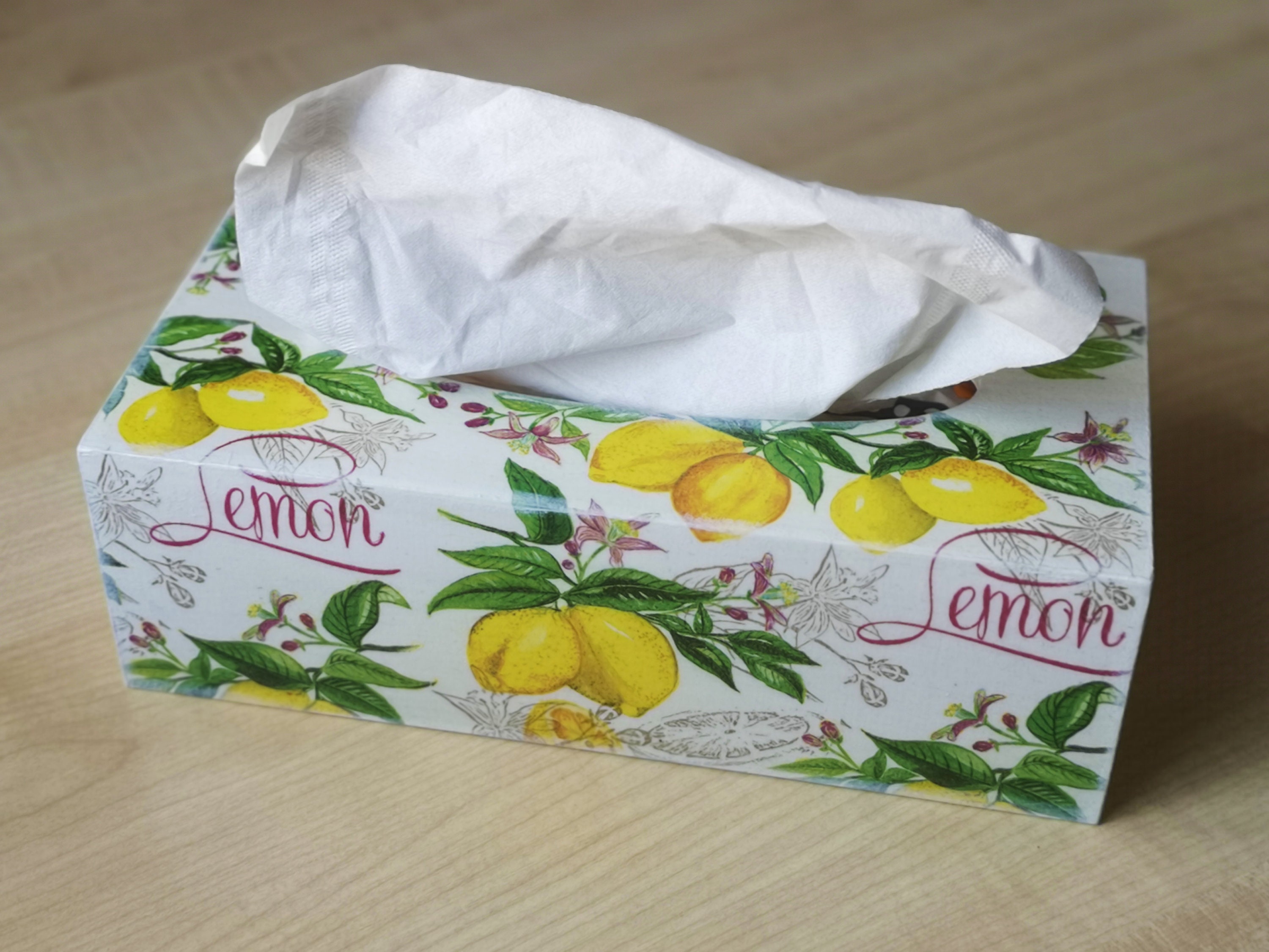 Tissue box cover wood handmade Lemon dispenser Rectangular napkin holder 