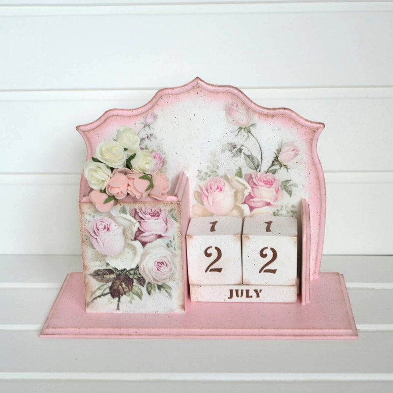 Desk Organizer Office Decor For Women Shabby Chic Perpetual Etsy