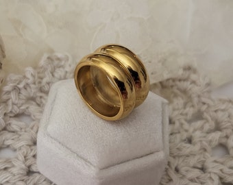 Gold Double Layered Chunky Ring , Waterproof , Everyday Jewelry .