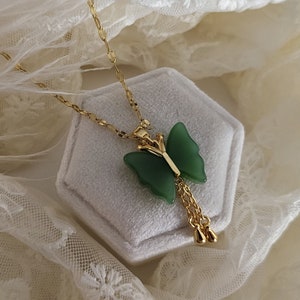 Gold  Butterfly Jade Necklace, WATERPROOF Chains, Gifts for Her.