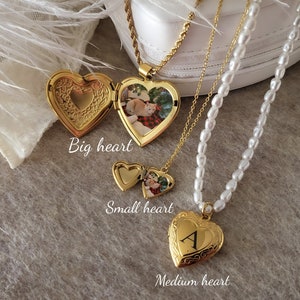 Vintage Heart Locket Necklace with Photo, Engraved Heart Locket, Personalized gift.