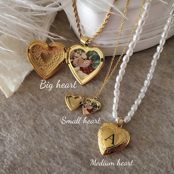 Collier coeur médaillon vintage avec photo, médaillon coeur gravé, cadeau personnalisé.