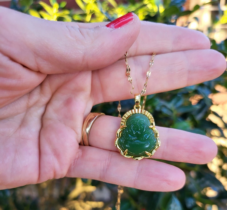 Green Natural Jade Necklace, WATERPROOF Adjustable Chains. image 8