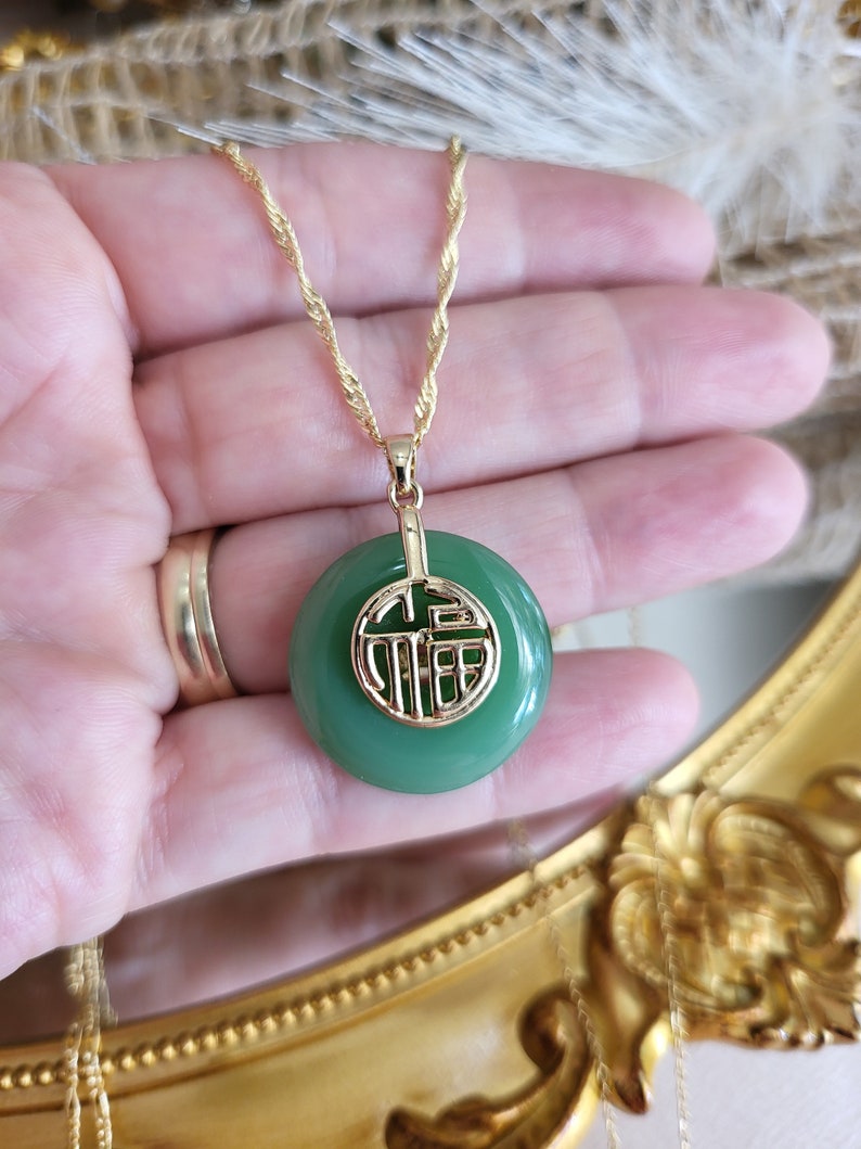 Green Natural Jade Necklace, WATERPROOF Adjustable Chains. zdjęcie 9