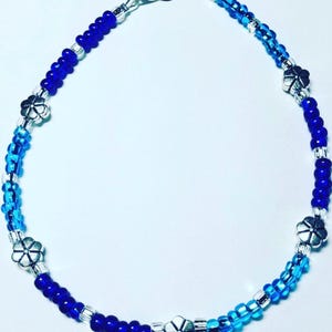 Anklet, Beaded Anklet, Seed Bead Anklet, Beaded Beach Anklet, Flower Anklet, Blue Anklet, Handmade Anklet, Charm Anklets for Women
