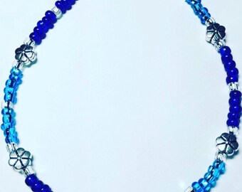 Anklet, Beaded Anklet, Seed Bead Anklet, Beaded Beach Anklet, Flower Anklet, Blue Anklet, Handmade Anklet, Charm Anklets for Women